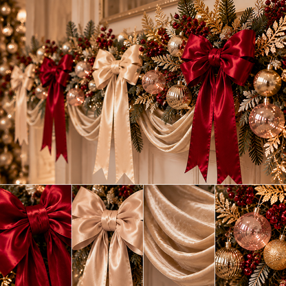 Luxury Christmas Velvet Bow Garland Decoration - Elegant Holiday Mantel & Window Decor