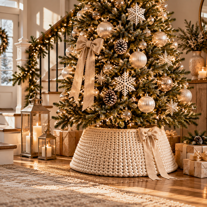 Modern Christmas Tree Skirt with Elegant Bow Decor