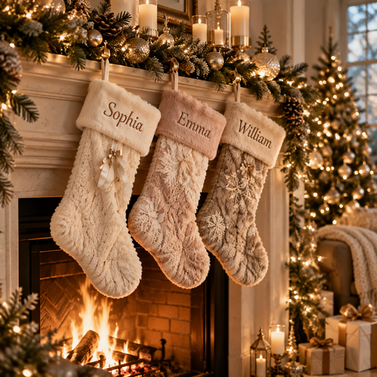 Personalized Modern Christmas Stockings - Custom Embroidered Holiday Stocking