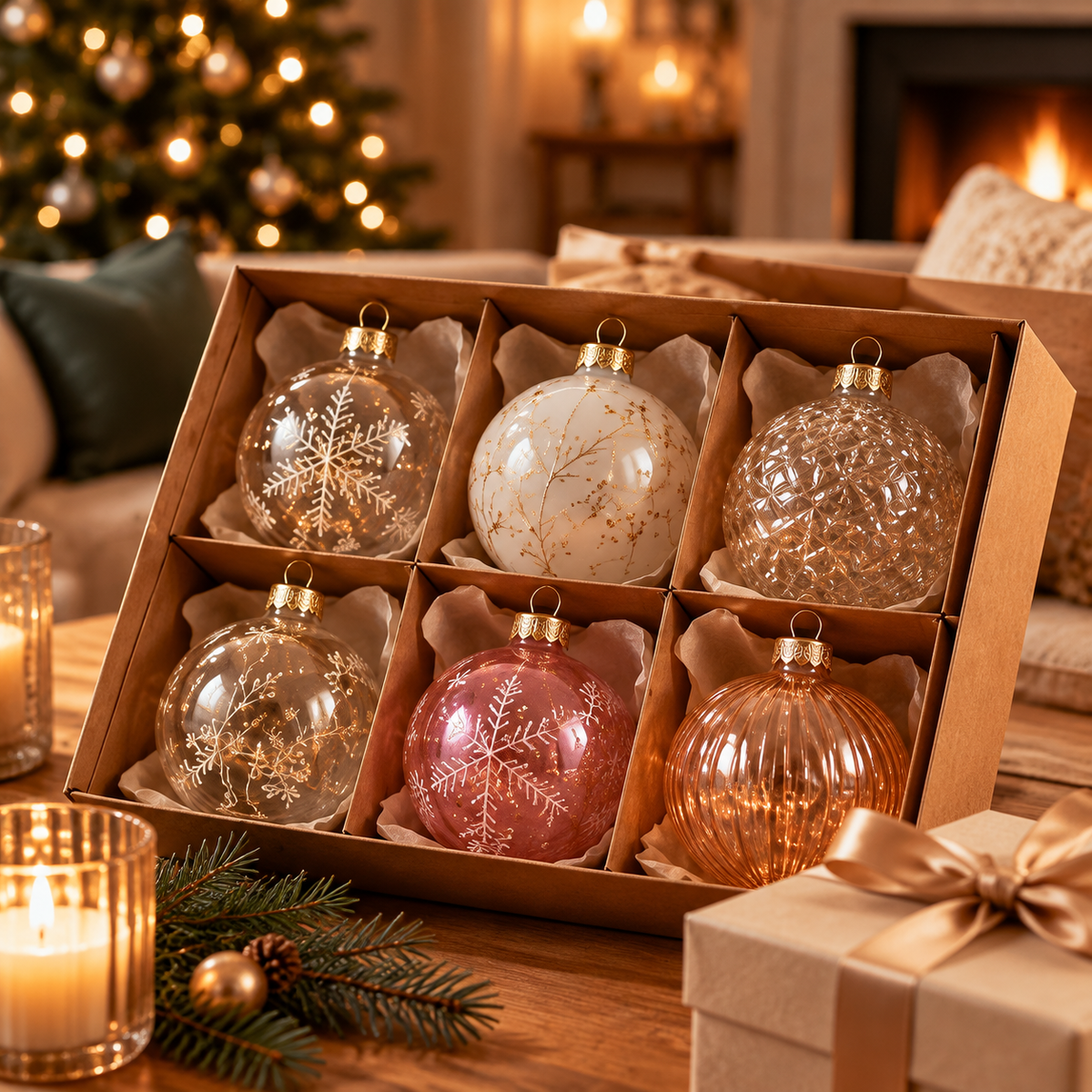 Luxury Glass Christmas Ornament Set - Elegant Snowflake & Gold Holiday Tree Decorations