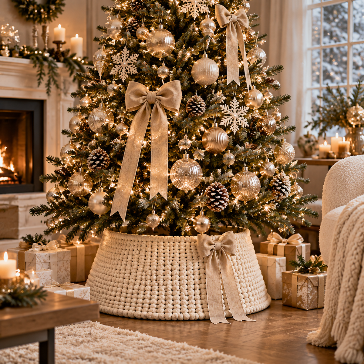 Modern Christmas Tree Skirt with Elegant Bow Decor