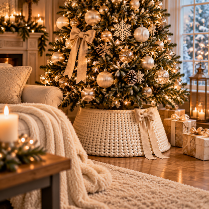 Modern Christmas Tree Skirt with Elegant Bow Decor