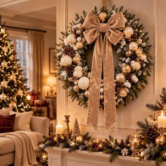 Modern Christmas Wreath - Luxury Gold Holiday Door Decoration