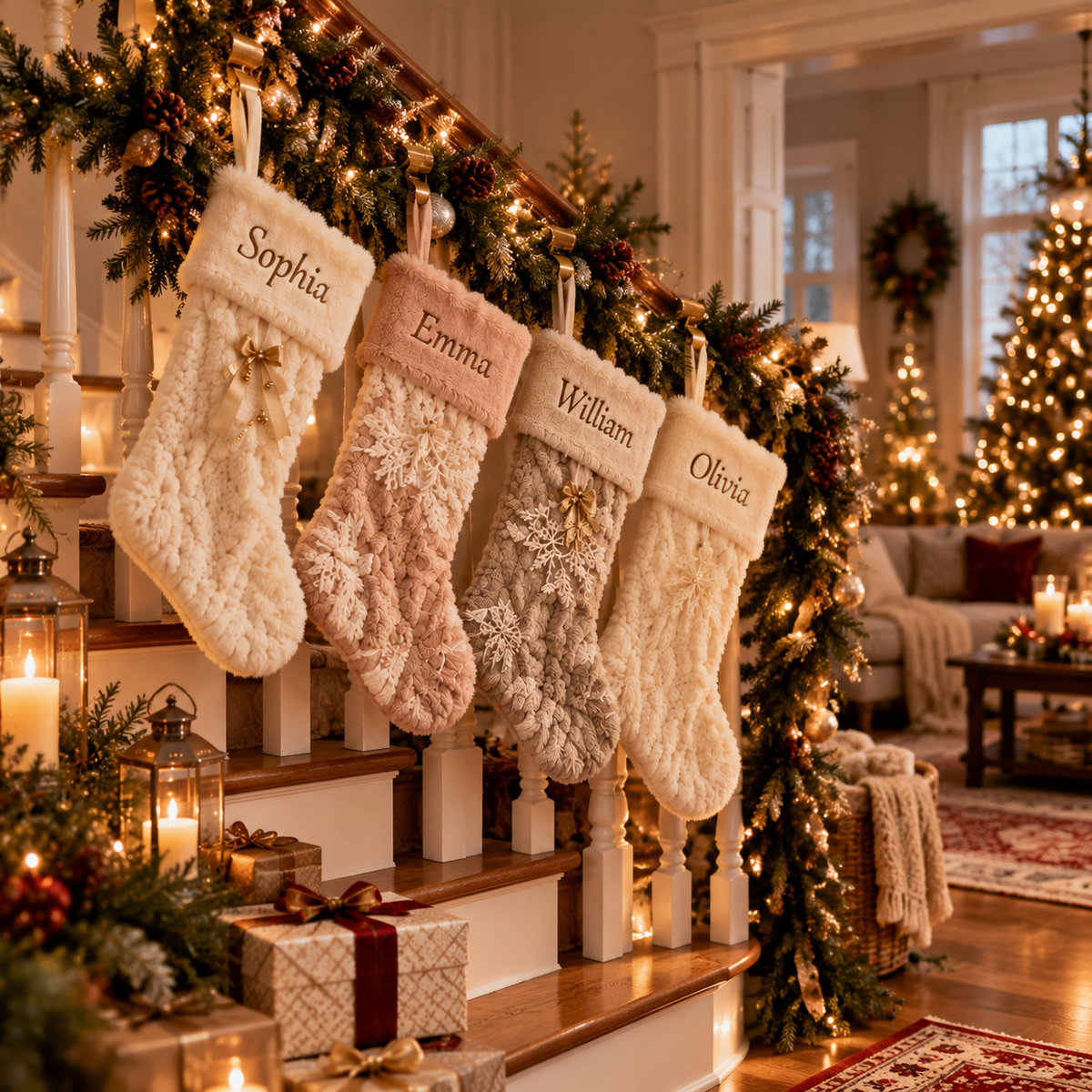 Personalized Modern Christmas Stockings - Custom Embroidered Holiday Stocking