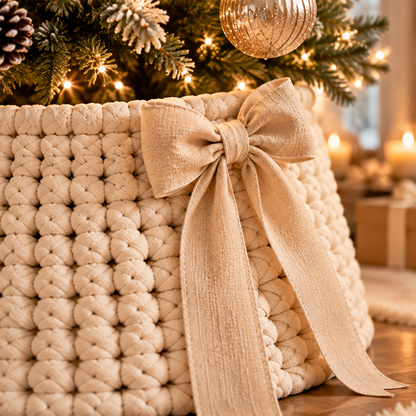 Modern Christmas Tree Skirt with Elegant Bow Decor